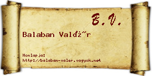 Balaban Valér névjegykártya